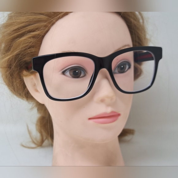 Gucci Women's Eyeglasses Glasses Unisex Black Striped GG0342OS 004 56-18-150 - Picture 3 of 16